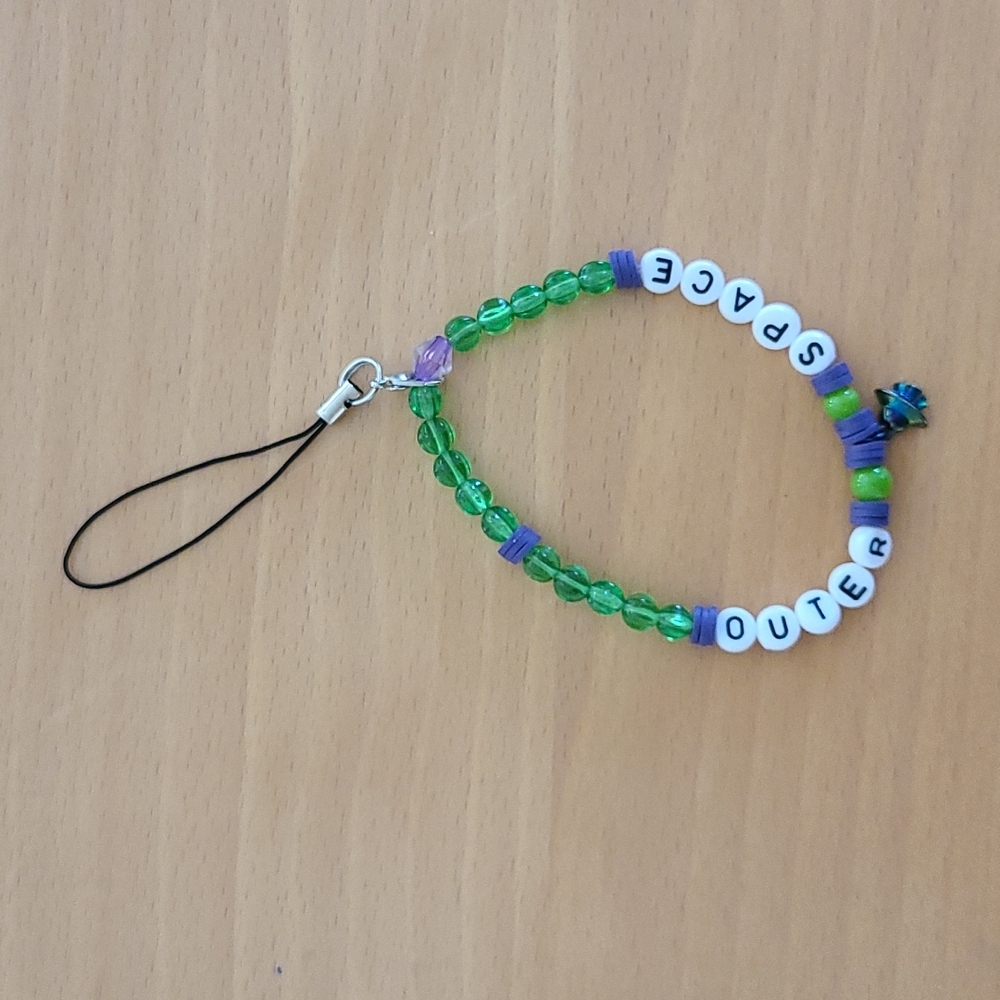 Cell Phone Accessory Chain Strap Space Alien Beaded Phone Green Purple Trendy